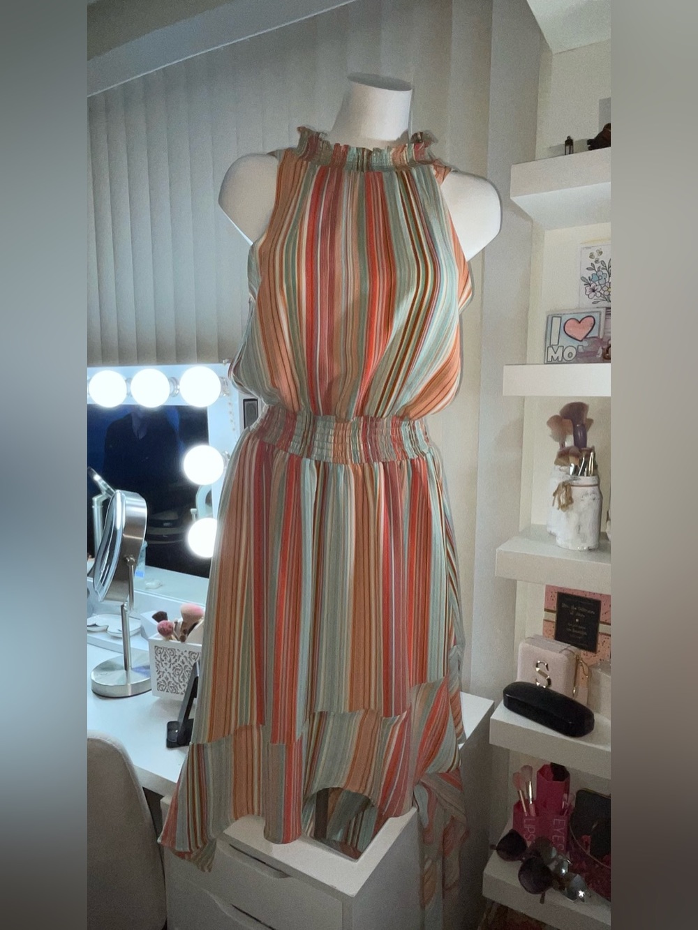 belle sky Multicolor Striped Halter High-Low Dress